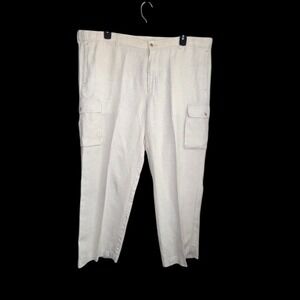 Tommy Bahama Relax Linen Cargo Pants Mens SZ XL Ivory Light Cream Casual Beach